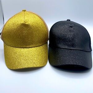 C C Glitter Ponytail Baseball Hat gold black